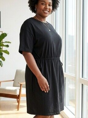 Old Navy Casual Black Drawstring Waist T-Shirt Dress Sz 4X